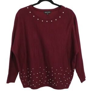 Kenneth Greene Womens Sz S Burgundy Knit Sweater Faux Pearl Detail Dark Academia